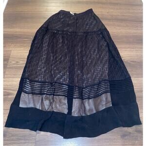 Rebecca Taylor Black Lace Midi Skirt Size 6 Silk Cotton Lace Layered